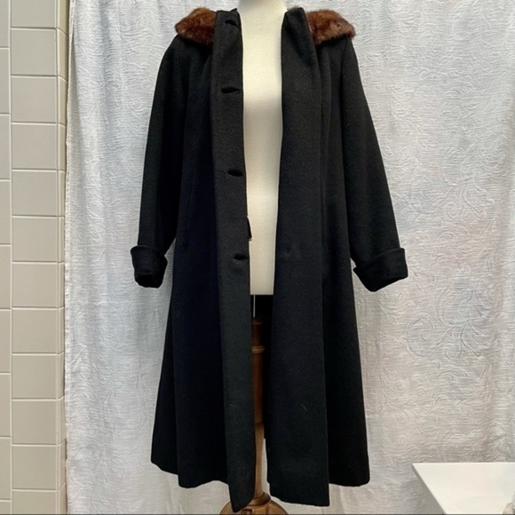 VTG 50’s/60’s Forstmann Long Dress Coat w Real Fur Trim - Picture 7 of 12